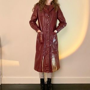 Vintage Real Leather Red Trench Coat